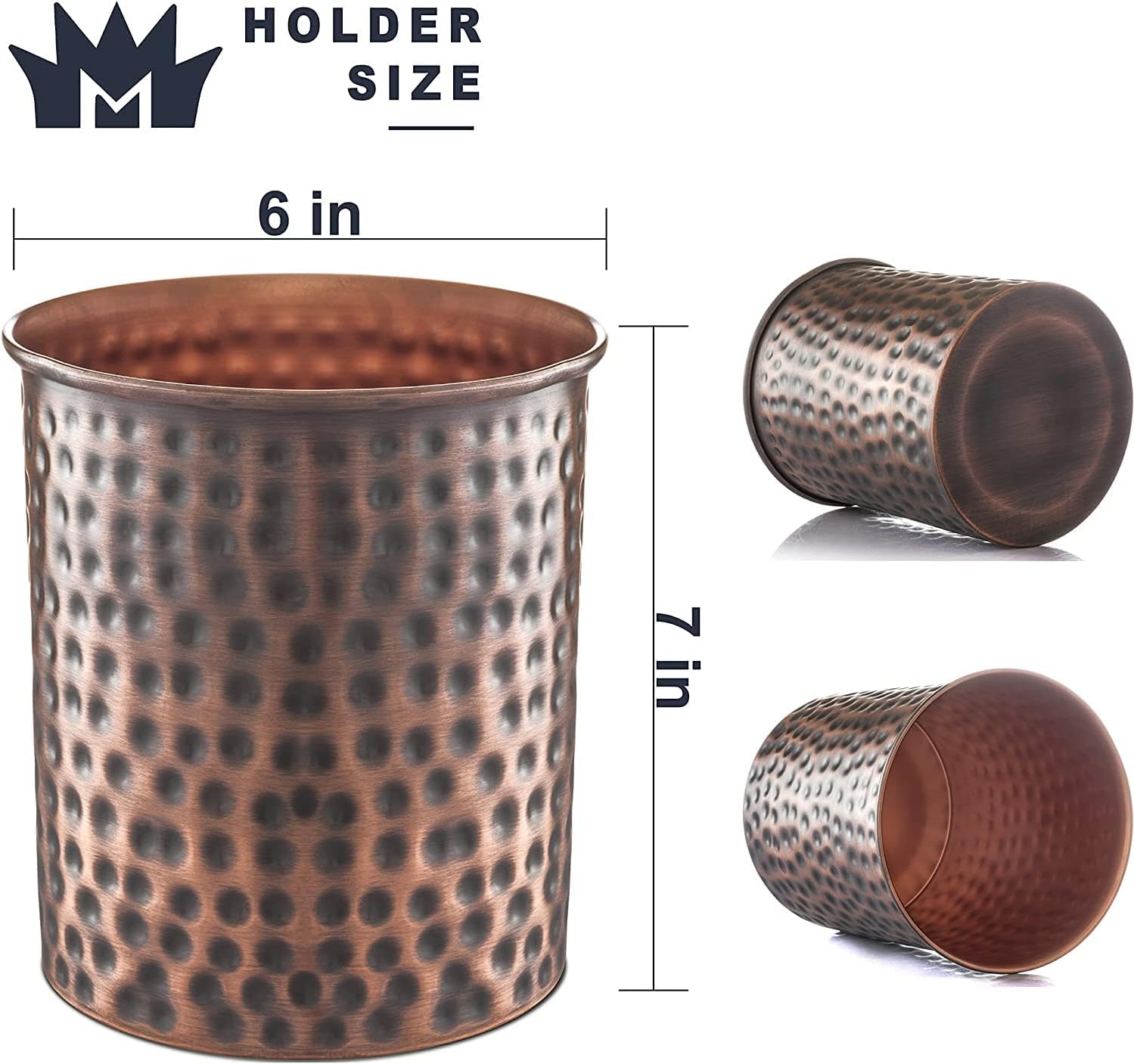 Monarch Abode Kitchen Utensil Holder – Hand Hammered Metal Antique Copper Utensil Holder, Decorative Utensil Crock for Kitchen Counter, Cooking Tool and Spatula Holder for Countertop, Caddy Organizer